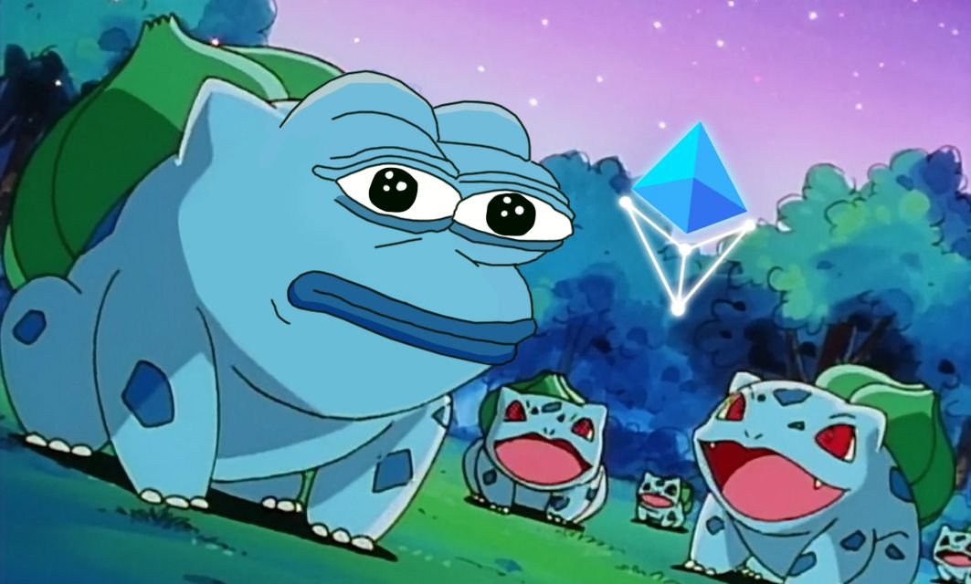 Bulbasaur-style Pepe with an Ethereum symbol in the background.